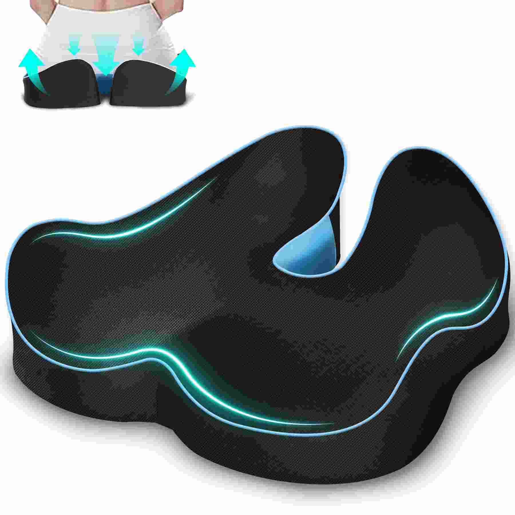 POOTACK Seat Cushion, Ergonomic Coccyx Cushion for Tailbone Pain, Sciatica Pain Relief, Memory Foam Seat Cushion for Office Chair, Car Seat & Wheelchair (Medium Soft)