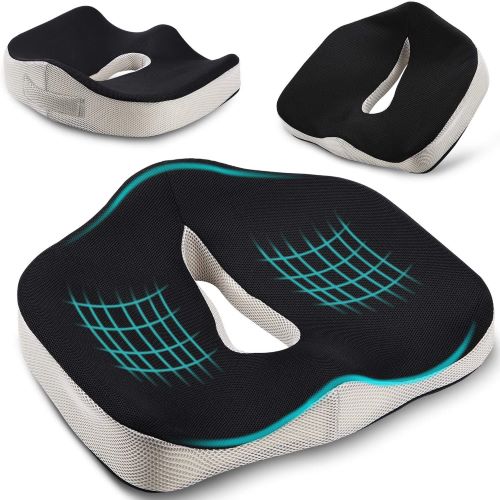 POOTACK Seat Cushion, Memory Foam Office Chair Cushion, Ergonomic Coccyx Cushion Relief Tailbone and Back Support Discomfort, Non-Slip Car Seat Cushions, Pad for Gamming Chair, Wheelchair